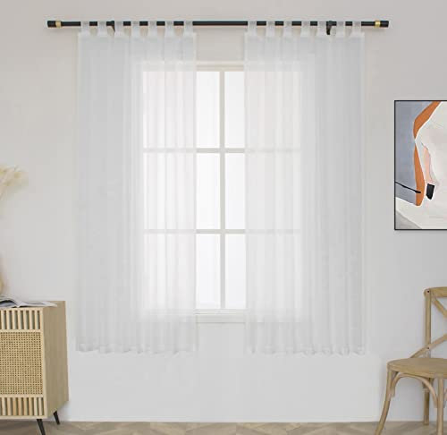 Pure White Sheer Curtains for Bedroom 72 Inches Long Light Filters Tab Top Sheer Curtains for Living Room，Pergola,Porch,Cabana Gazebo Indoor/Outdoor Voile Sheer Drapes,52 X 72 Inch