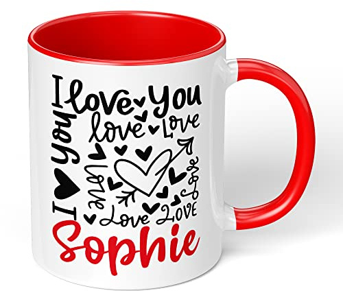Print Maniacs Personalised Valentines Day Anniversary Birthday Mug Boyfriend Girlfriend His Him Her Gift Present Wife Husband I Love You (Red Fill Mug)