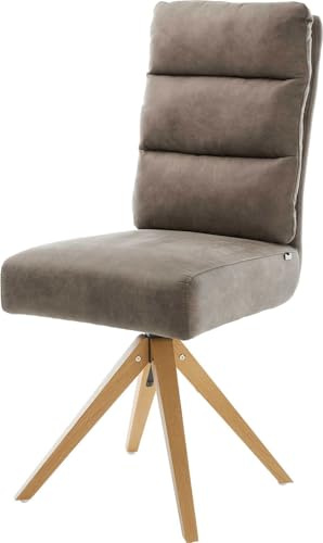 DELIFE Polsterstuhl Pela-Flex Holzgestell kantig Natur Mikrofaser Taupe Vintage Taschenfederkern