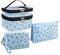 Lakpopya Trousse de Toilette, 3 Pièces Sac de Toilette avec Motif en Losange, Double Trousse de Maquillage Transparente + Trousses de Toilette pour Femme & Homme (Bleu)