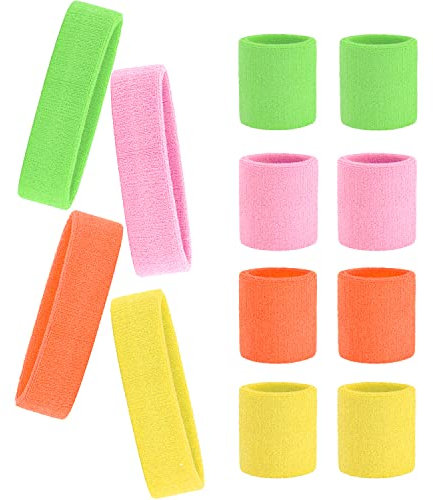 80er Jahre Schweissband Set, Schweißband Neon 80er Jahre Stirnband Outfit Herren Damen Accessoires Neon Schweißbänder 80er 90er 3 Farben Set für Damen Herren Sport Fasching Karneval Mottoparty