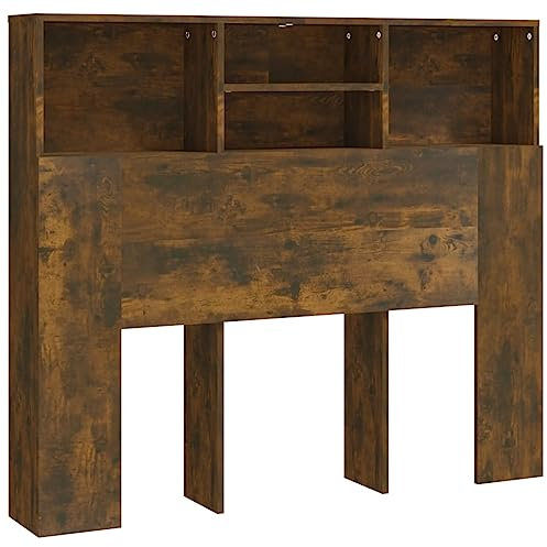 vidaXL Headboard Cabinet Home Indoor Bedroom Bookcase Headboard Cabinet Wooden Storage Bed Backboard Footboard Furniture Bed Accessory Smoked Oak