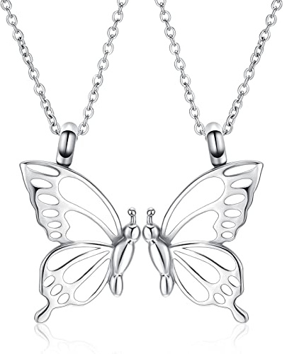 constantlife 2 Pack Butterfly Urn Necklaces for Ashes for Women Girls Stainless Steel Pendants Cremation Keepsake Jewelry Mother Daughter Sister Friendship Memorial Gifts
