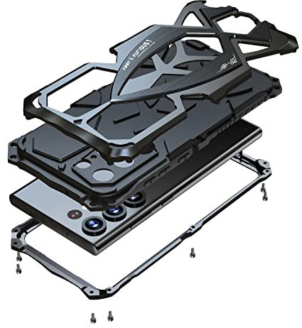 Lunivop Coque Rigide en métal pour Samsung Galaxy S23 Ultra avec Protection d'appareil Photo - Qualité Militaire - Noir