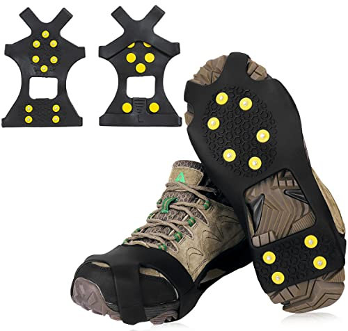 1 Paar Steigeisen, Anti-Rutsch-Spikes Schuhkrallen, Ice Grippers, Wanderschuhe Steigeisen, rutschfeste 10-Stud Ice & Snow Grips Cleat Stretch Steigeisen zum Wandern Klettern im Freien