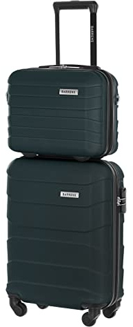 BARRENS Kabinenkoffer + Reisekosmetikkoffer Set | Handgepäck | Kabinenkoffer 55x40x20cm 34l | Kosmetiktasche 31x35x18cm 17l | Strapazierfähiger ABS-Material | Grün