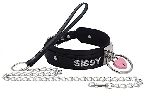 paloli Schwarzes Herz Vorhängeschloss O-Ring Choker Halskette für Damen, Punk Gothic Buchstabe Lederhalsband Rosa Vorhängeschloss Cosplay Schmuck (SISSY CHAIN)