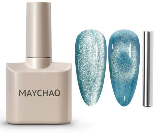 MAYCHAO 15ML Cat Eye Gel Nail Polish 1Pc Marine Blue Magnetic Nail Polish with Magnet Soak off Holographic Cat Eye Gel Polish for Nail Art Manicure Salon DIY at Home