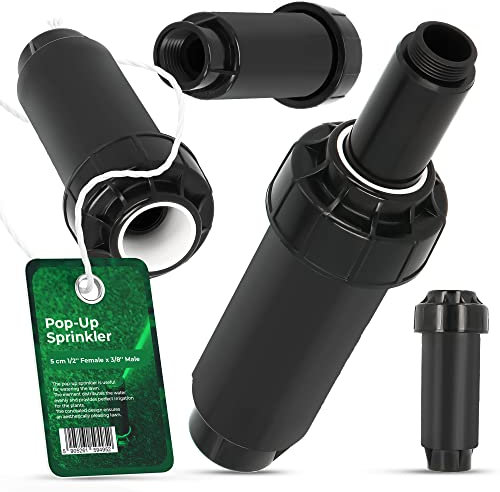 Versenkregner Rasensprenger 5cm Anschluss 1/2'' IG x 3/8'' AG Pop-Up Universelle Professionelle Bewässerung für Rasenflächen Garten Pflanzbeete Kleine Flächen Schwarz Einfache Installation