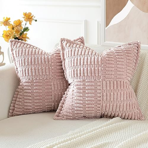 JOTOM 2 Pezzi Fodere in Velluto a Coste Copricuscini Morbido Fodere Di Cuscino Decorativo Cuscino Fodere per Cuscini per La Decorazione Della Casa per Divano Camera da Letto 40x40 cm(Rosa)