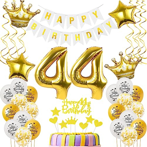 Luftballons 44. Geburtstag Mann Frauen Deko gold Tortendeko 44. Geburtstag Mann Party Deko Weiß gold Geburtstagsdeko 44 Jahre dekoration Frau Männer 44. deko torte