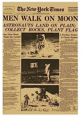 Men Walk On Moon-Astronauts Land on Plain; Collect Rocks, Plant Flag The New York Times Wall Art Dec Canvas Poster Wall Art Decor Print Picture Paintings for Living Room Bedroom Decoration Unframe-sty