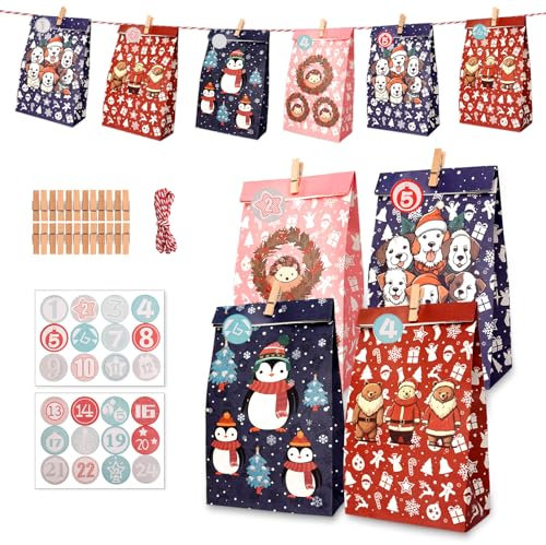 Adventskalender Zum Befüllen Kinder, Geschenk Papiertueten Zum Selber Befüllen Basteln Advents Tüten, Adventskalender Zum Befüllen Groß, Adventskalender Selber Machen, Weihnachtskarten –24-PC
