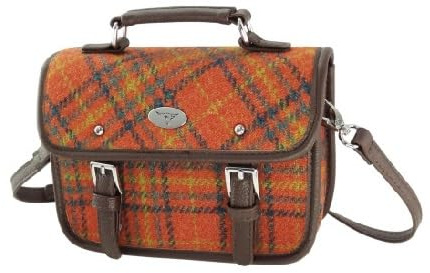 Glen Appin Harris Tweed Bervie Mini Satchel Bag With Adjustable & Removable Shoulder Strap (108 Orange Check)