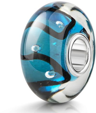 MATERIA by Matthias Wagner Glas Beads Charms Silber 925 blau mit Luftbläschen 1066
