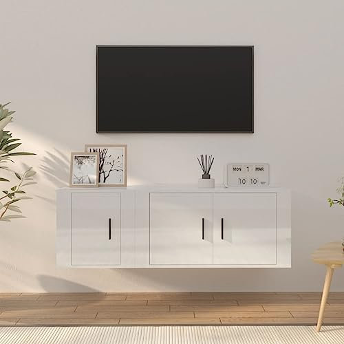 Hovothy Ensemble de Meubles TV Muraux 2 Pcs Blanc Brillant Bois d'ingénierie Ensemble de Meuble TV Suspendu Classique Meubles de Chambre Offre Grand Espace de Rangement Objets du Quotidien, HO31018