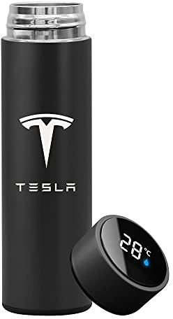 HABURN Car Smart Vacuum Flasks, Stainless Steel Insulated Bottles, Smart LCD Touch Screen, LED Digital Display Temperature, Keep Hot Or Cold, For Tesla Model 3 X Y S,Black
