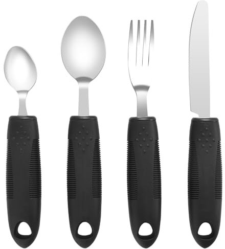 Extra Wide Handles Easy Grip Cutlery Set of 4 Disability Aids,Chunky Handles, Corfort Grips Disability Ideal Dining aid for Elderly Disabled Arthritis Parkinson's Disease Tremors Sufferers