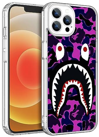 Schutzhülle für iPhone 14 Pro, Cartoon-TPU, Rundumschutz, stoßfest, Fallschutz, transparente Hülle (Fashion-Bape-Shark-5)