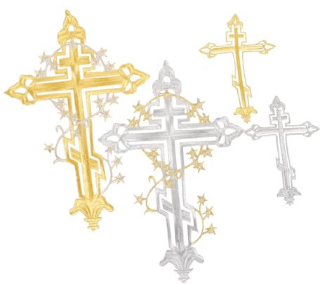 TOPPERFUN 4 Stück Kreuz Patch Aufbügler, Bibel Kreuz Design, umlaufende Stern Applikationen, mittelalterliche gotische Nähflicken aus Polyester, Kreuz Abzeichen Stickerei Stoffflicken zum Nähen