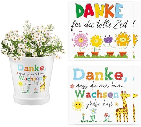 Ellxen 4 Stück Aufkleber für den Blumentopf,Selbstklebende Sticker,Dankeschön Aufkleber,erzieher geschenk,Geschenk Danke für Kindergarten,Aufkleber für Taufe,Kommunion,Hochzeit