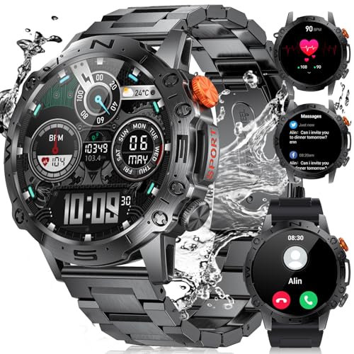 LIGE Smartwatch Herren, 126+ Sportmodus Fitnessuhr, 1.43 AMOLED Smart Watch, IP68 Wasserdicht Sportuhren Herren mit Herzfrequenz/Schlaf/Schrittzähler, Bluetooth Kompatibel mit Android iPhone