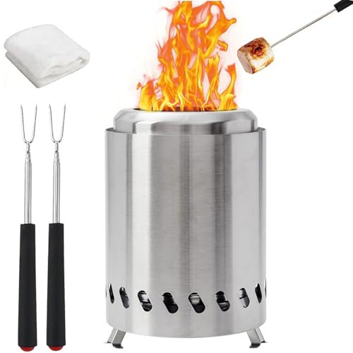 Zickdom Feuerschale Klein Feuerstelle Feuerschale Tischkamin Outdoor Feuerkorb Feuertonne,betrieben mit Pellets oder Holz, Edelstahl- Tragbare Feuerstelle für Terrasse, Garten Diameter 22cm