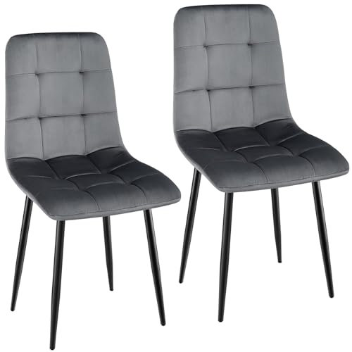 ANVOFONG Esszimmerstuhl 2er Set, Verdickte Holländischen Samt Kissen Esszimmerstuhl Geeignet für Esszimmer Küche Essen, Studie Lesen, Wohnzimmer Freizeit, Dunkelgrau.