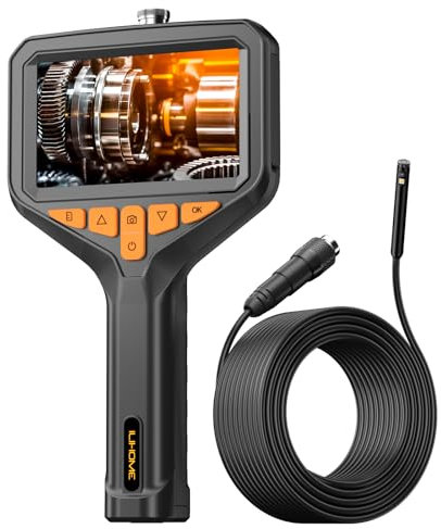 Dual Lens Endoskopkamera mit Licht ILIHOME Industrie Endoskop Inspektionskamera 4,3 HD IPS Bildschirm Wasserdichtes Schlangenkamera Rohrkamera Kanal Endoskop Kamera mit 8+1 LED Licht 5M