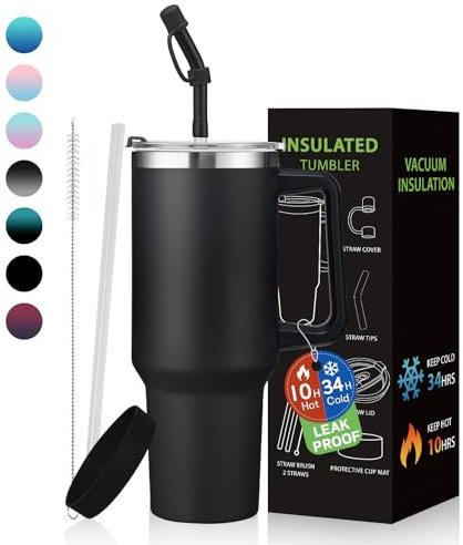 BENZZO Insulated Tumblers with Straw 40 oz -100% Leakproof Stainless Steel Water Bottles with Protective Boot & Straw Cap,Thermal Hydro Mug Flask for Sports Travel,Cup Holder For Coffee Cup
