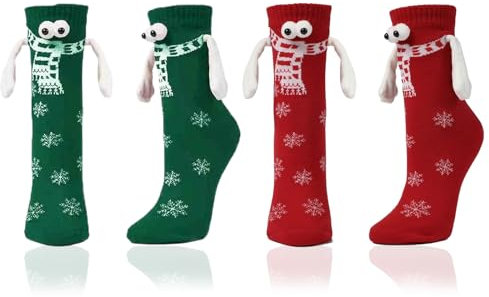 Scinzene 2 Paar Weihnachtssocken für Herren und Damen - Magnetische Socken Mit Händen zum Halten