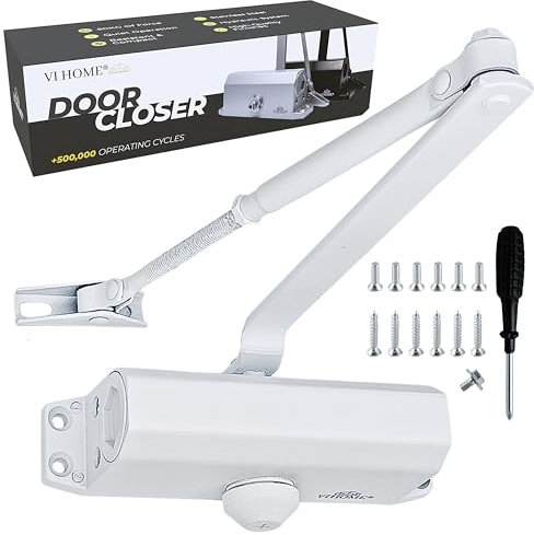 VI HOME Ferme Porte Automatique Réglable Avec Retenue 60kg / Ressort de Porte Avec Système Hydraulique/Ferme Porte Automatique/Groom Fermeture Porte/Amortisseur Porte (Blanc)