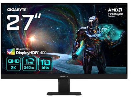 Gigabyte GS27QXA 27 Monitor gaming QHD - 2560 x 1440, 240Hz, 1 ms, 350 cd/m², AMD FreeSync Premium, DisplayHDR 400, HDMI 2.0, Displayport 1.4