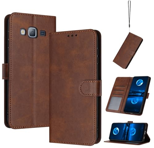 QiongniAN kompatibel mit Samsung Galaxy J3 2016 Hülle Leder,kompatibel mit Samsung Galaxy J3 2016 SM-J320FN SM-J320P SM-J320M SM-J320A SM-J320G SM-J320YZ Hülle PU Flip-Telefonhülle Brown
