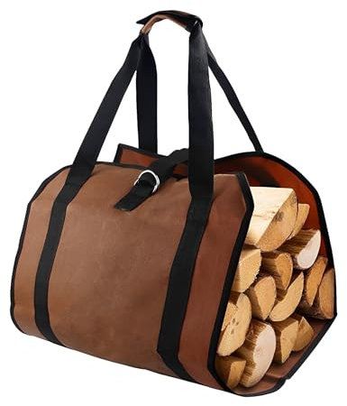 MEETOZ Large Canvas Log Carrier Bag, Waxed Canvas Firewood Carrier, Heavy Duty Firewood Log Carrier for Indoor Wood Stoves Outdoor Camping (Brown)