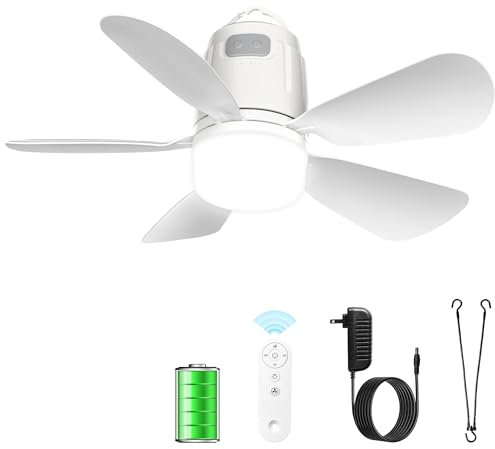 Gliztech 50CM Ventilatore da Soffitto Esterno, 20000mAh Lampadario con Pale con Batteria, Ventilatore Campeggio Rimovibile con Gancio e Telecomando per Gazebo, Terrazza, Tenda
