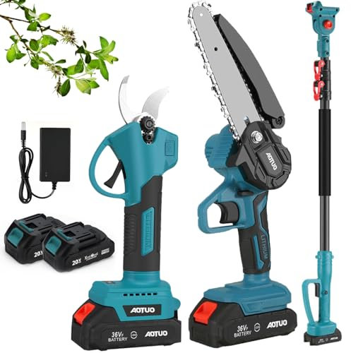 Scie à main sans fil 3 en 1 à tige haute, sécateur électrique avec tige télescopique de 2 m, ouverture de ciseaux de 2,5 cm, batterie et chargeur, outils de ciseaux de jardin électriques sans fil