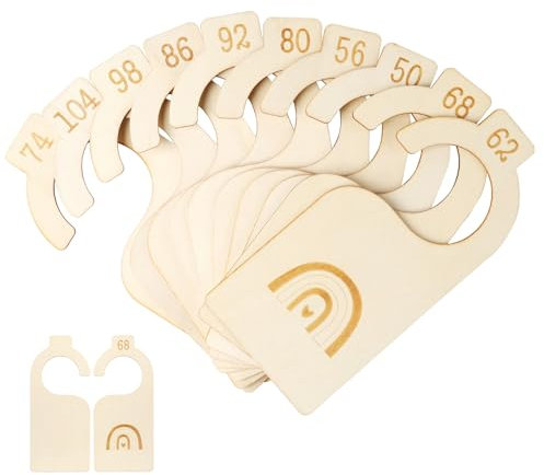 10 Stück Größentrenner Kleiderstange, Größentrenner Baby Beidseitiger Druck, Babykleidung-Organizer 50-104, Größentrenner Holz-Kleiderbügel für Neugeborene bis Kleinkinder