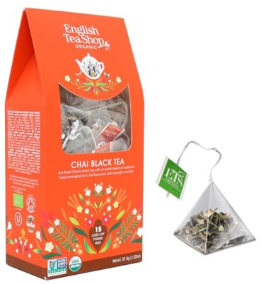 English Tea Shop | Tè Nero BIO Chai | Tè Nero e Cannella Cardamomo,Chiodi Garofano Noce Moscata Zenzero in Eco-Box - 15 Piramidi di Tè