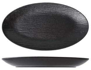 Lot de 12 assiettes en céramique de grande capacité pour fruits et poissons Noir