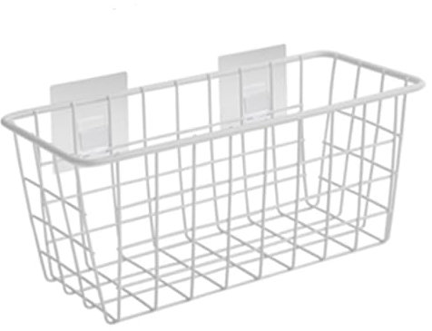 Blogiiup Hanges Korb, Drahtkörbe zum Organisieren, 11 x 4 x 5 Zoll Kleber hängende Korb, eisenweißes Hohlwand für Küchenbad Pantry Schrank, Wand, Wand