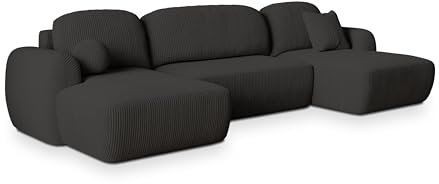 Masseno Ecksofa Savona P mit Schlaffunktion U-Form, Sofa mit Bettkasten, Wohnzimmersofa, Couch, Soffa, Bettsofa, Couchgarnitur- Schwarz, POSO 135