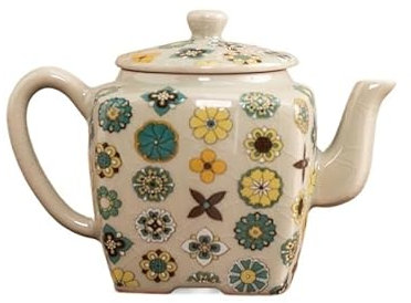 Teiera retrò in ceramica blu e bianca - Teiera singola for tè Kung Fu - Design tradizionale cinese(Brass)