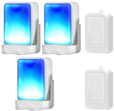 Campanello senza fili con 7 colori luminosi e 4 impostazioni di volume, portata di 150 m, ideale per non udenti, include 2 trasmettitori e 3 ricevitori per casa o ufficio