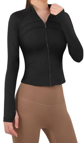 Jywmsc Gym Tops for Women Long Sleeve Running Jackets Yoga Sport Shirts Black Zip Up Gym Wear Activewear Clothes for Ladies