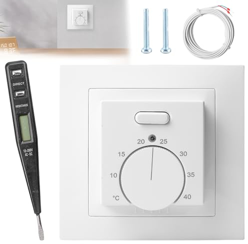WIYETY Raumthermostat Fußbodenheizung mit Induktionsprüfstift: Standard Thermostat Unterputz, Manuell Raumtemperaturregler Analog Heizen, Mechanisch Thermostat, Elektrische Fußbodenheizung Regler