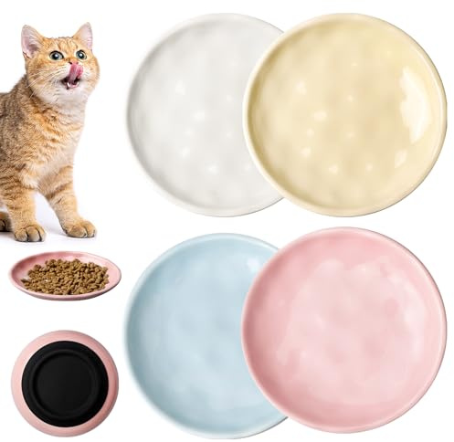 Gamelle Chat Ceramique, 4 Pièces Gamelle pour Chat avec Base Antidérapante, pour Nourriture et Eau, Idéal Chatons Chiens Lapins, Facile à Nettoyer