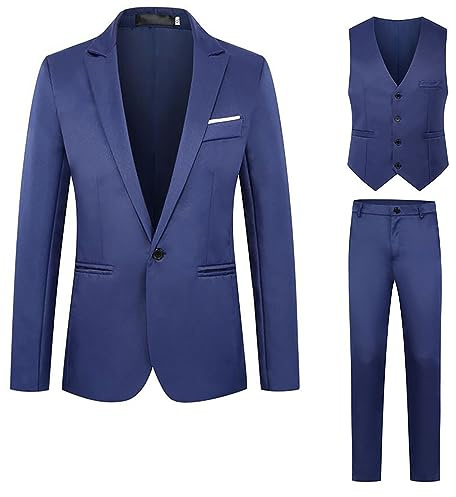 Abiti Da Uomo 3 Pezzi Suit Cerimonia Smoking Blazer Pantaloni Gilet con Un Bottone Tinta Unita Affari Elegante Completo Da Uomo Slim Fit Cerimonia Abito Da Sposa Business Casual Dinner Abiti Da Lavoro