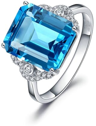 Daesar Trauring Damen Einzeln Platin 950, Hochzeit Ringe mit Groß Topas 7ct und Diamant 0.11ct Verlobungsringe Frauen Ringe Jahrestag Größe 60 (19.1)
