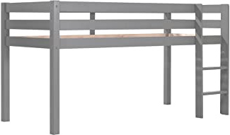 FURNLUX Pino Hochbett, 106x210x114 cm, Grau, Kinderbett mit Leiter, Massivholz Kiefer, Lattenrost inklusive